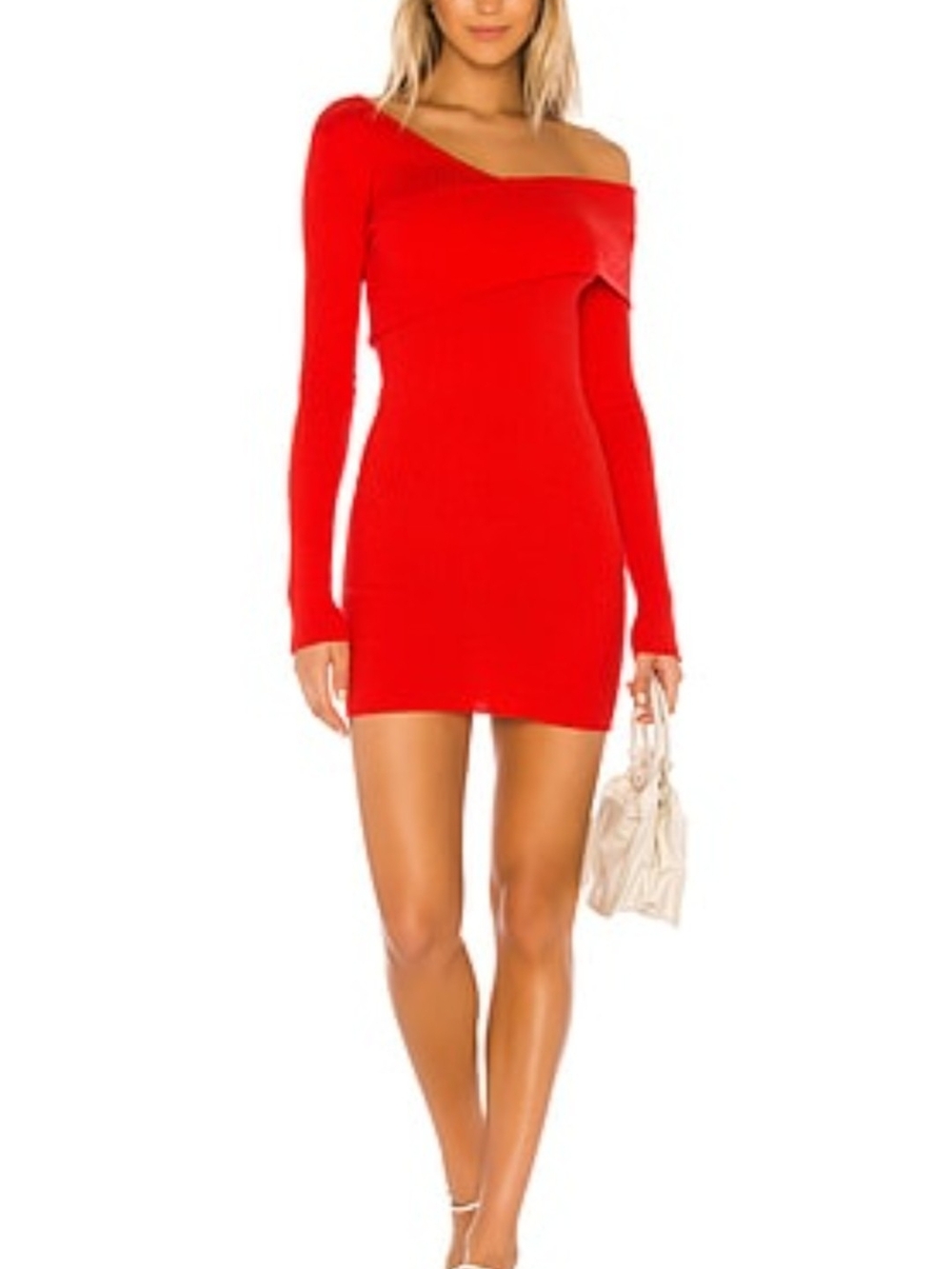 Red One-Shoulder Long-Sleeve Bodycon Dress
